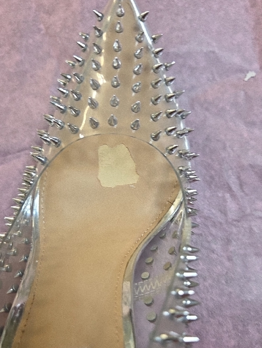 Steve Madden Clear Pointed Pumps with Silver Spikes - Picture 6 of 7